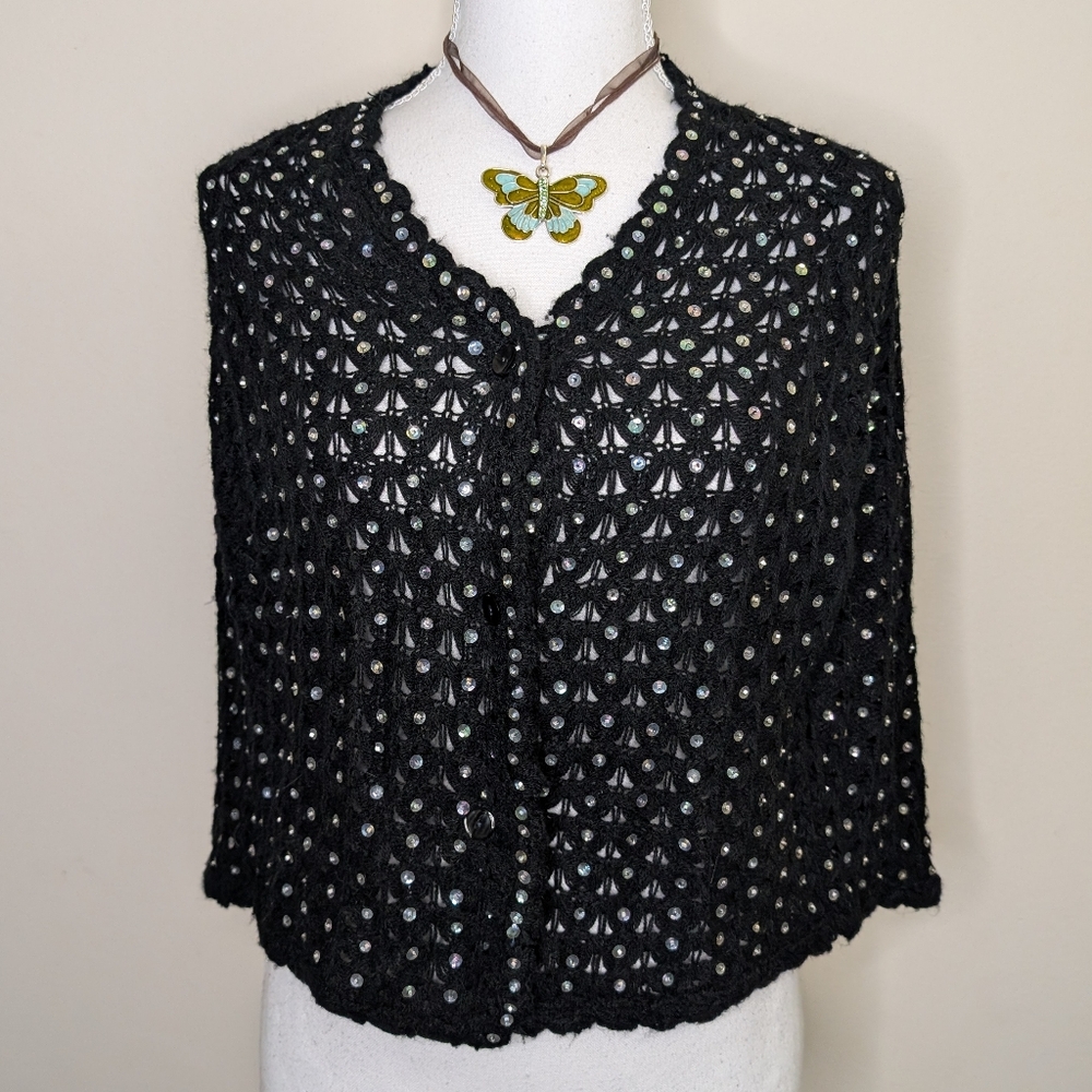 Vintage Beaded Crochet Shawl Whimsigoth